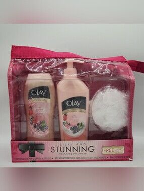 NEW  Olay Silky Berry moisturizing skin care set  body wash & body lotion.